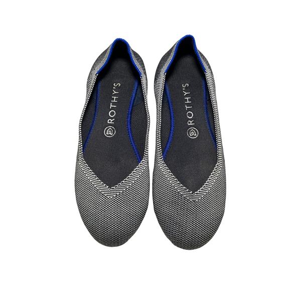 Rothy’s The Flat Navy & White Herringbone Knit Ballet Flats Size Round Toe 9.5 - Picture 6 of 9